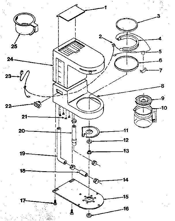 Replacement Parts Diagram and Parts List for A600K  Proctor Silex Coffee Maker